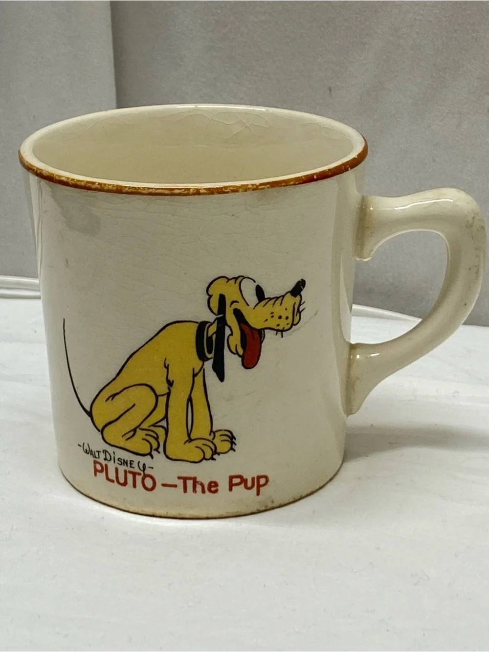 * 1930s Disney Pluto The Pup Ceramic Mug Patriot Salem Mickey Mouse Reverse